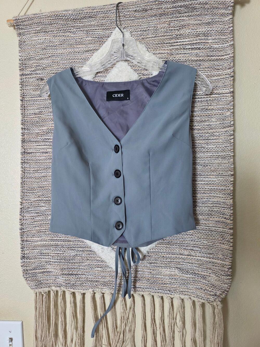 Cider Women’s Small Blue Gray Button Front V Neck Tailored Vest Top Y2K